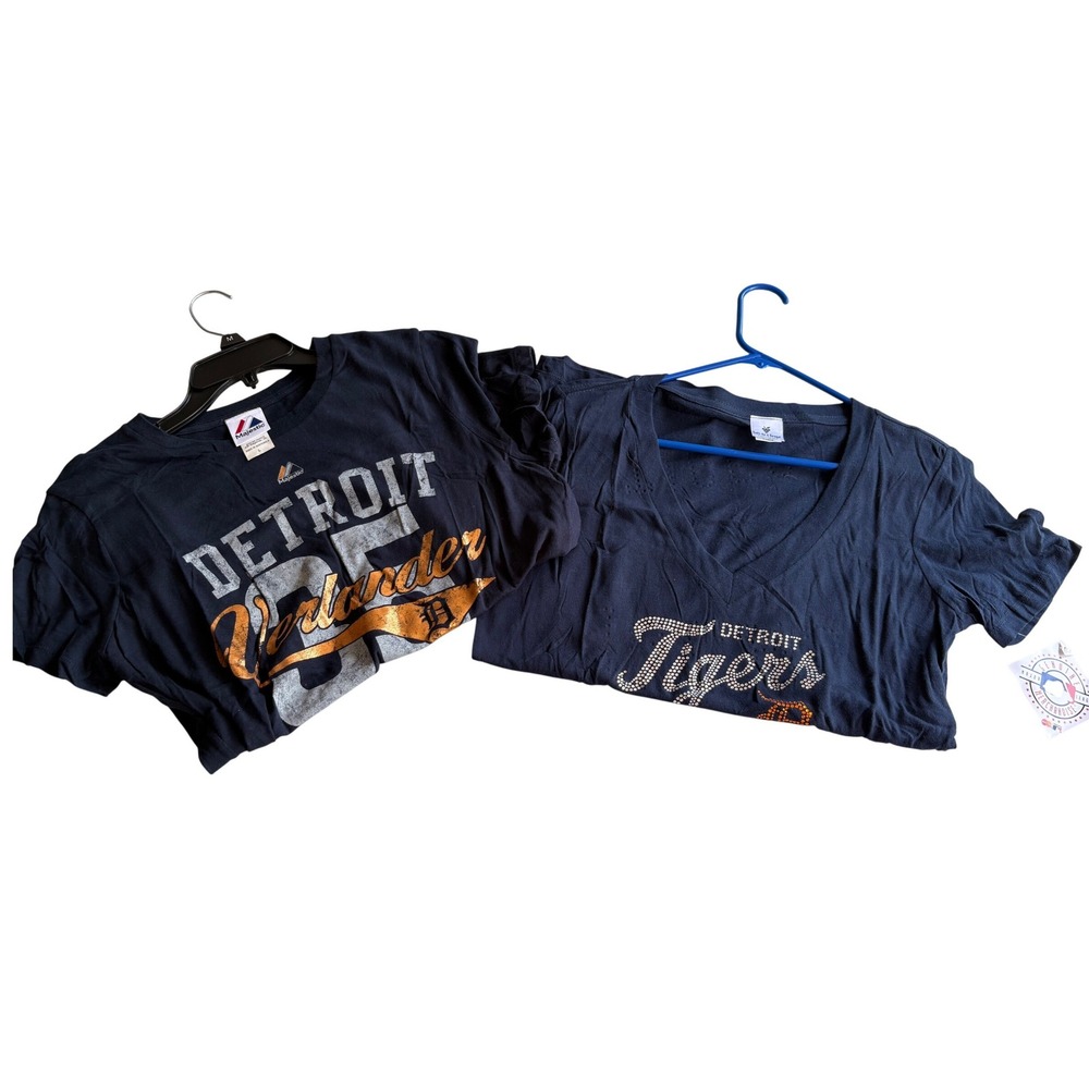 Detroit Tigers Shirt Bundle Majestic Verlander & Soft As A Grape Rhinestone L